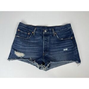 Levi's 501 Shorts Women's Size 31 Blue Button Fly Distress Cut Off Denim